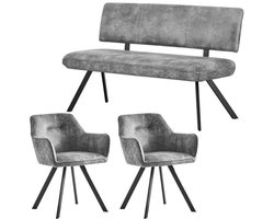 Sofa met Rugleuning en 2 Stoelen voor Eetkamer – Industrieel Modern Design, Grijze Suede Look