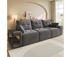 Sofa - Modulair 3-zits cloud-sofa met brede armleuningen, opbergruimte, huisdiernissen & 2 kussens - 229,5x78x84 cm - Grijs