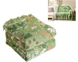 Sofa plaid - Bedsprei - Bank deken - Boho plaid - Deken - Katoenen deken - Bankdeken - Beddeken - Zacht en huidvriendelijk - Goede ademendheid - Met bloemenprint - Katoen - 150cm×200cm - Geschikt voor woonkamer, slaapkamer, cadeau - Groen