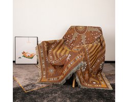 Sofa plaid - Boheemse stijl deken - Bedsprei - Deken - 50 x 60 inch - Geschikt voor woonkamer, slaapkamer, binnen/buiten picknick - Katoen - Bruin