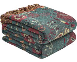 Sofa plaid-Boho Sprei- 100% katoen- dubbelzijdig mousseline bedsprei- knuffelige bankdeken en woonkameraccessoire- esthetisch design- 200 x 150 cm- groen