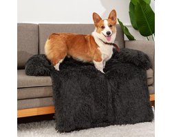 Sofa Protector Hondenbed Honden, Wasbare Bankbescherming Hondendek, Waterdichte en Antislip Hondenbank met Rits, Hondenbed voor Bank, Pluizig, Cadeau voor Honden Katten (S, Zwart)