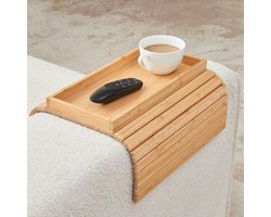 Sofa Tray, Armrest, Bamboo Bench, Tray, Sofa, Armrest Table with Cup Mats, Foldable, Non-slip, Tray, Sofa, Armrest Holder, Shelf for Snacks (Natural Wood)