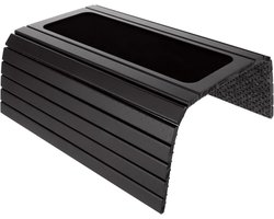 Sofa Tray met Armleuning, Houten Bijzettafel en Kopjeshouder, 43.2 x 34 cm, Ideaal voor de Bank, Antislip Kurk Pad, Zwart