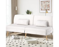 Sofabed met slaapfunctie, omvormbaar, futonhoes, hoekbank, 3-zits logeerbank, met verstelbare rugleuning, in pluchestof, wit
