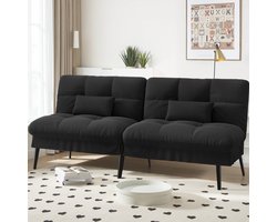 Sofabed met slaapfunctie, omvormbaar, futonhoes, hoekbank, 3-zits logeerbank, met verstelbare rugleuning, van stof, zwart