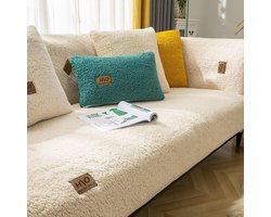 Sofahoes hoekhoes voor 1-zitsbank fluwelen bankbescherming - antislip hoes - wasbaar - Beige - 110 x 110 cm - Vierkant hoekbank hoes stretch
