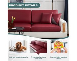 Sofahoezen - leer - stretch - waterdicht - Antislip - Effen - 1-zits - 5-20 x 50-65 x 50-63 cm - wijnrood