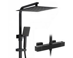 Sofetiy Max Regendouche - Ø 30 cm - RVS Vierkant Handdouche - Waterbesparend - Inclusief thermostaatkraan - Verstelbare Hoogte 82-125 cm - Zwart