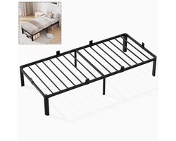 Sofetiy Metalen bed eenpersoonsbed - Bedframe - 90x200 cm Zwart - incl. bedbodem en Lattenbodem - Extra Stevig & Krasvrij - Minimalistisch - Grote Opbergruimte - IJzeren Bed - Voor 1 personen - Eenvoudig te Monteren