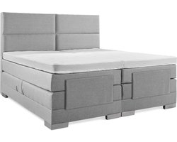 Soft bedden Elektrische Boxspring - 120x200 - Incl. 4 vlaks hoofdbord - Zilvergrijs met plint