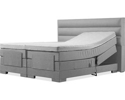 Soft bedden Elektrische Boxspring - 120x200 - Incl. verticaal hoofdbord - Zilvergrijs met plint