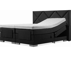Soft bedden Elektrische Boxspring - 120x210 - Incl. Ruiten hoofdbord - Gitzwart met plint