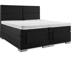 Soft bedden Elektrische Boxspring - 140x200 - Incl. 4 vlaks hoofdbord - Gitzwart met plint