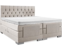 Soft bedden Elektrische Boxspring - 140x200 - Incl. Gecapitonneerd hoofdbord - Beige met plint