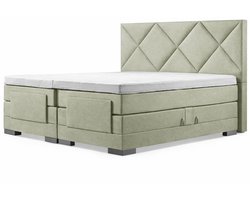 Soft bedden Elektrische Boxspring - 160x200 - Incl. Ruiten hoofdbord - Groen met plint