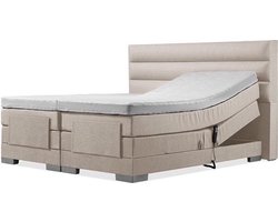 Soft bedden Elektrische Boxspring - 90x200 - Incl. Horizontaal hoofdbord - Beige met plint