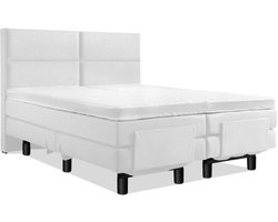 Soft Bedden Elektrische Boxspring - Incl. 4-Vaks Hoofdbord - 1-Persoons - 90x190 cm - Wit lederlook - Zonder Plint
