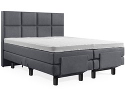 Soft Bedden Elektrische Boxspring - Incl. 4-Vaks Hoofdbord - 2-Persoons - 200x200 cm - Antraciet lederlook - Zonder Plint