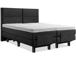 Soft Bedden Elektrische Boxspring - Incl. 4-Vaks Hoofdbord - 2-Persoons - 200x210 cm - Gitzwart lederlook - Zonder Plint