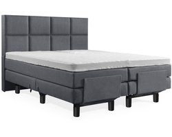 Soft Bedden Elektrische Boxspring - Incl. 8-Vaks Hoofdbord - 1-Persoons - 100x210 cm - Antraciet lederlook - Zonder Plint