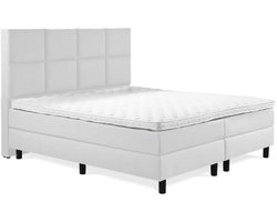 Soft Bedden Elektrische Boxspring - Incl. 8-Vaks Hoofdbord - 1-Persoons - 120x200 cm - Wit lederlook - Zonder Plint