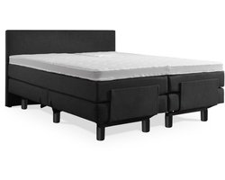Soft Bedden Elektrische Boxspring - Incl. Glad Hoofdbord - 2-Persoons - 160x200 cm - Gitzwart lederlook - Zonder Plint
