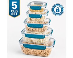 Soft Chef Lock & Fresh Vershoudbakjes Set – 5-delig – Rechthoekige Bewaardozen met Siliconen Seal – Luchtdicht & Lekvrij – BPA-vrij – Blauw