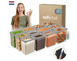 Soft Chef Slim Soft Box 12-delige Rechthoekige Voedselbewaarset (12×1100 ml) – Halftransparant grijs met grijze deksels – BPA-vrij – Luchtdicht & Stapelbaar – Inclusief Labels & Marker