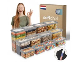Soft Chef Slim Soft Box 12 delige rechthoekige voedselbewaarset (4x580 ml 4x1100 ml 4x1580 ml) BPA vrij luchtdicht stapelbaar met marker en labels
