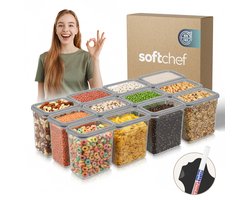 Soft Chef Soft Box 12-delige rechthoekige voedselbewaarset (12 × 2200 ml) – BPA-vrij, luchtdicht, stapelbaar – Inclusief labels & marker