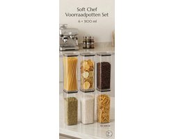 Soft Chef Voorraadpotten Set 6 Delig – 6 × 3100 ml – Grote Pantry Containers – Vierkante Keuken Organizer – Stapelbaar – BPA Vrij – Voor Pasta, Rijst, Granen en Snacks