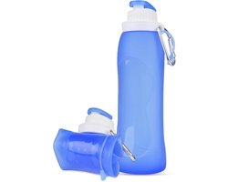 Soft Flask 500 ml - Opvouwbare Waterfles met karabijnhaak - Waterfles - Drinkfles - BPA-vrij - Siliconen - Lekvrij - Voor hydratatie pack fietsen marathon lopen wandelen klimmen - Blauw