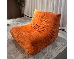 SoftEva – Togo Canapés Zitzak Vloerfauteuil voor Volwassenen, Ergonomische Luie Stoel met Chenille Linnen Bekleding, Hoge Dichtheid Spons, tot 150 kg Belastbaar, Oranje, 80 × 100 × 72 cm