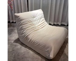 SoftEva Togo Vloerstoel 1-zits Fauteuil – Zacht fleece – Wit – 80 × 100 × 72 cm – Ergonomisch & Montagevrij