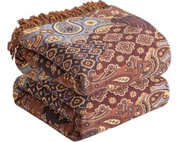 SOFTEXLY Boho deken, 100% katoen, grote dubbelzijdige mousseline, boho-sprei, 200 x 230 cm, patchworkdeken, behaaglijke bankdeken en bedsprei, ideaal voor woonkamer en slaapkamer, rood/roze