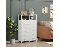 Softline Luxe Stoffen Ladekast met 5 Laden - Hoge Opbergkast voor Slaapkamer, Woonkamer & Hal - Moderne Commodede Kast met Handgrepen - Wit-Casa Serena
