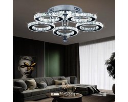 Softlite Kristal LED Plafondlamp – 55W – Ronde Plafonnière met Kristallen Ringen – Zilver – Moderne LED Lamp voor Woonkamer, Slaapkamer & Keuken