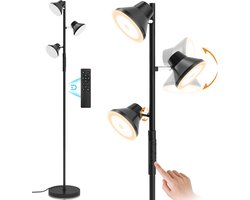 Softlite LED Vloerlamp Zwart - Staande Lamp met 3 Draaibare Spots - Dimbaar met Afstandsbediening & Touch Bediening - Leeslamp voor Woonkamer Slaapkamer