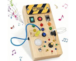 Sogiol® - Montessori Busy Board met LED Lichtjes - Houten Activiteitenbord - Educatief Speelgoed vanaf 3 Jaar - Sensorisch Reisspeelgoed voor Peuters - Motoriek Speelgoed