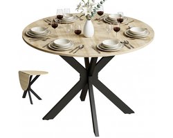 Sogiol® Ronde Inklapbare Eettafel - neerklapbaar blad voor 2-6 personen - gemaakt van hout en staal - 110x110x76 cm - houtkleur