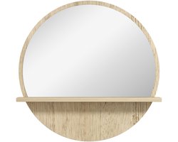 Sogiol® Ronde Wandspiegel met Plankje - Houtlook - Ø 45 cm 45cm