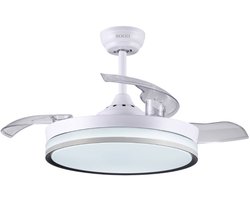 SOGO Plafondventilator met Verlichting en Afstandsbediening - 6 Snelheden - Automatisch Inklapbare Bladen - 32W - Wit