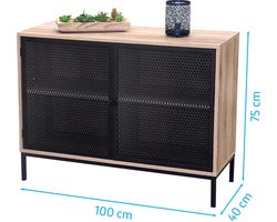 “SOHO” Buffet 2 deuren hout met zwart metalen gaas 100×40×H75 cm