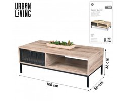 "SOHO" SALONTAFEL VAN HOUT MET ZWARTE METALEN ROOSTER 100×50×H36 CM