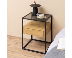 Sohome Nachtkastje Demitris Eiken en glas - Zwart / Eiken