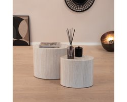 Sohome Ovale Salontafel Bronwyn - Set van 2 stuks - Travertin-look