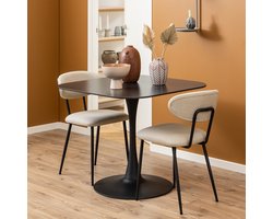 Sohome Vierkante Bistrotafel Dinna - Keramiek met marmerlook - 90 x 90cm - Zwart
