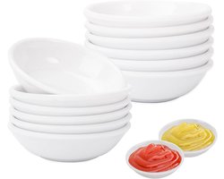 Sojasaus Schaaltjes, set van 12 stuks PET witte dipschalen, Ø 8,8 x 2,2 cm ronde sausschaaltjes, kleine schaal voor tomatensaus, dessert schaaltjes, voor sauzen, bijgerechten, noten