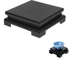 Sokkel voor sculpturen - 14 cm - vierkant - massief hout - bonsai-sokkel - houten standaard - plantensokkel - hout - bloempotverhoging - houten sokkel - zwart - voor sculpturen - plantenpot - edelsteen - vistank - decoratie